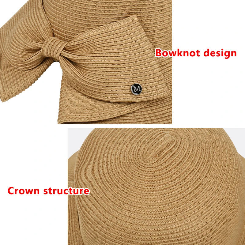 New Popular Bow Anti-UV Sun Hat Cap Wide Brim Summer Hats For Women Beach Panama Straw Dome Bucket Cap Breathable Visor Bonnet