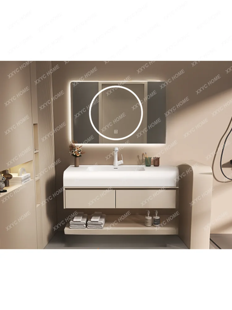 Light Luxury Bathroom Cabinet Combination Qimeishi Whole Washbin Bathroom Cabinet Washstand Smart Mirror Wash Basin