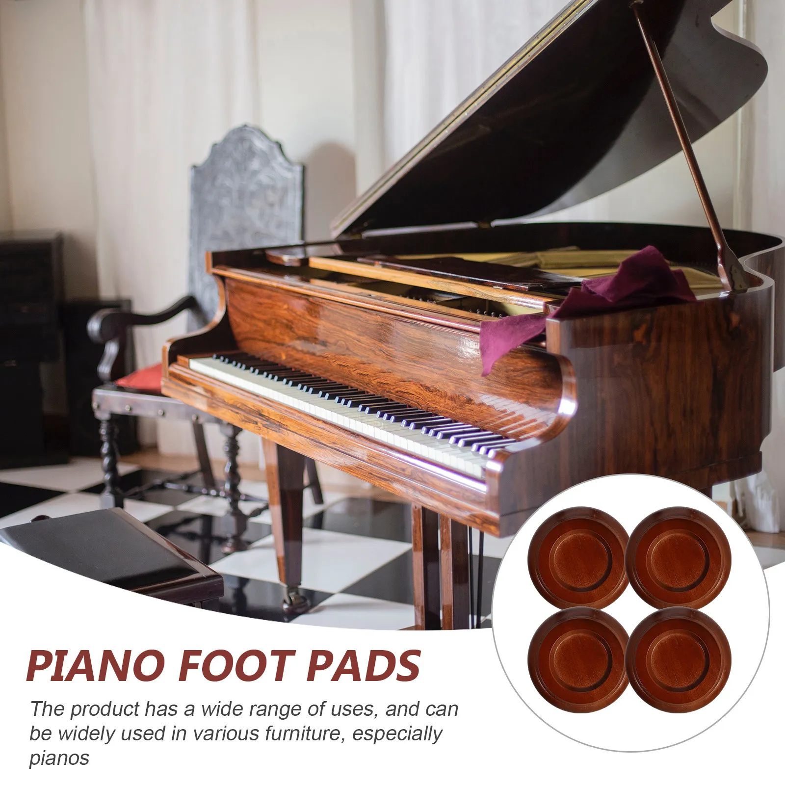 Grand Piano Foot Pads 4 Pack Rubber Wood EVA Non Slip Floor Protectors Furniture Leg Cups Brown