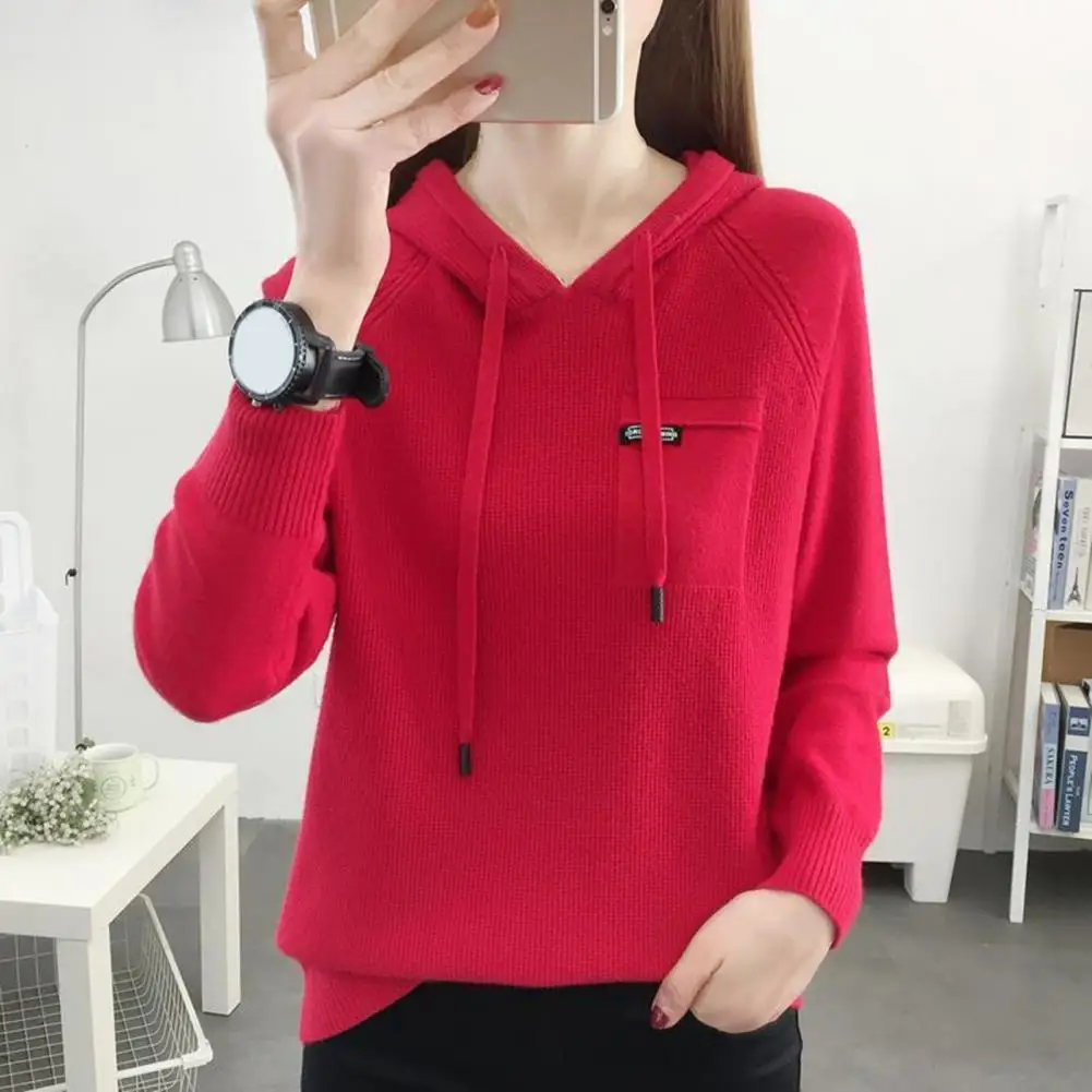 المرأة خريف ربيع هوديي محبوك الرباط كم طويل حجم كبير مقنعين مطاطا فضفاض لينة معطف شتاء سيدة الشتاء بلوزة #5