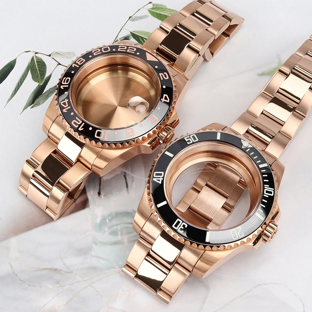 

40MM GMT Watch Case Bracelet Sapphire Glass For NH35 NH36/34 NH38 Miyota 8215 ETA 2824 120Clicks Ceramic Bezel Diver Watch Parts