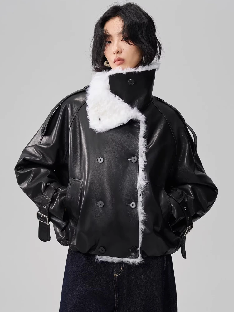 

Natural Wool Collar Genuine Leather Goose Down Jackets for Women 2026 New High-end Simple Short Winter Real Goatskin Down Coat