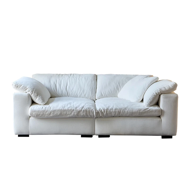 

Cream wind corner fabric sofa cotton and linen living room size apartment sofa living room module white cloud