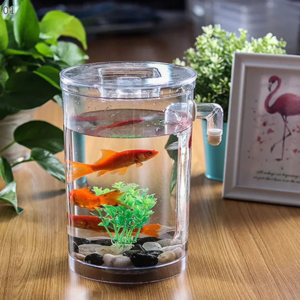 

Small Goldfis Fish Tank Desktop Self-Cleaning Fishbowl Transparent Ecological Fish Tank Desktop Decorative Ecological Water Tank