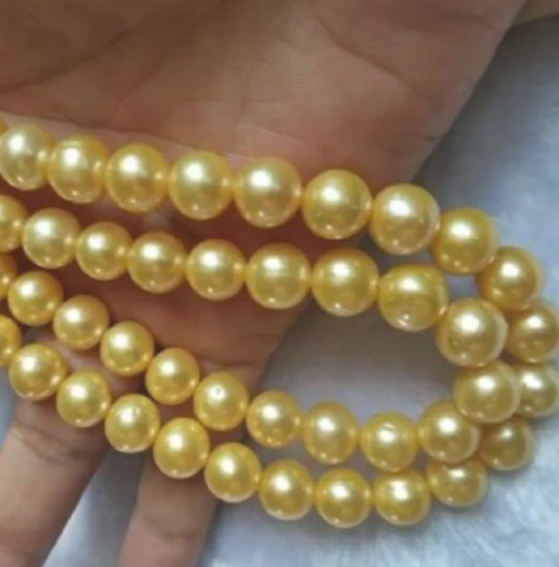 18in 20in 24in 35 inch AAAA 10-11mm natural round South   Sea gold pearl necklace 14K