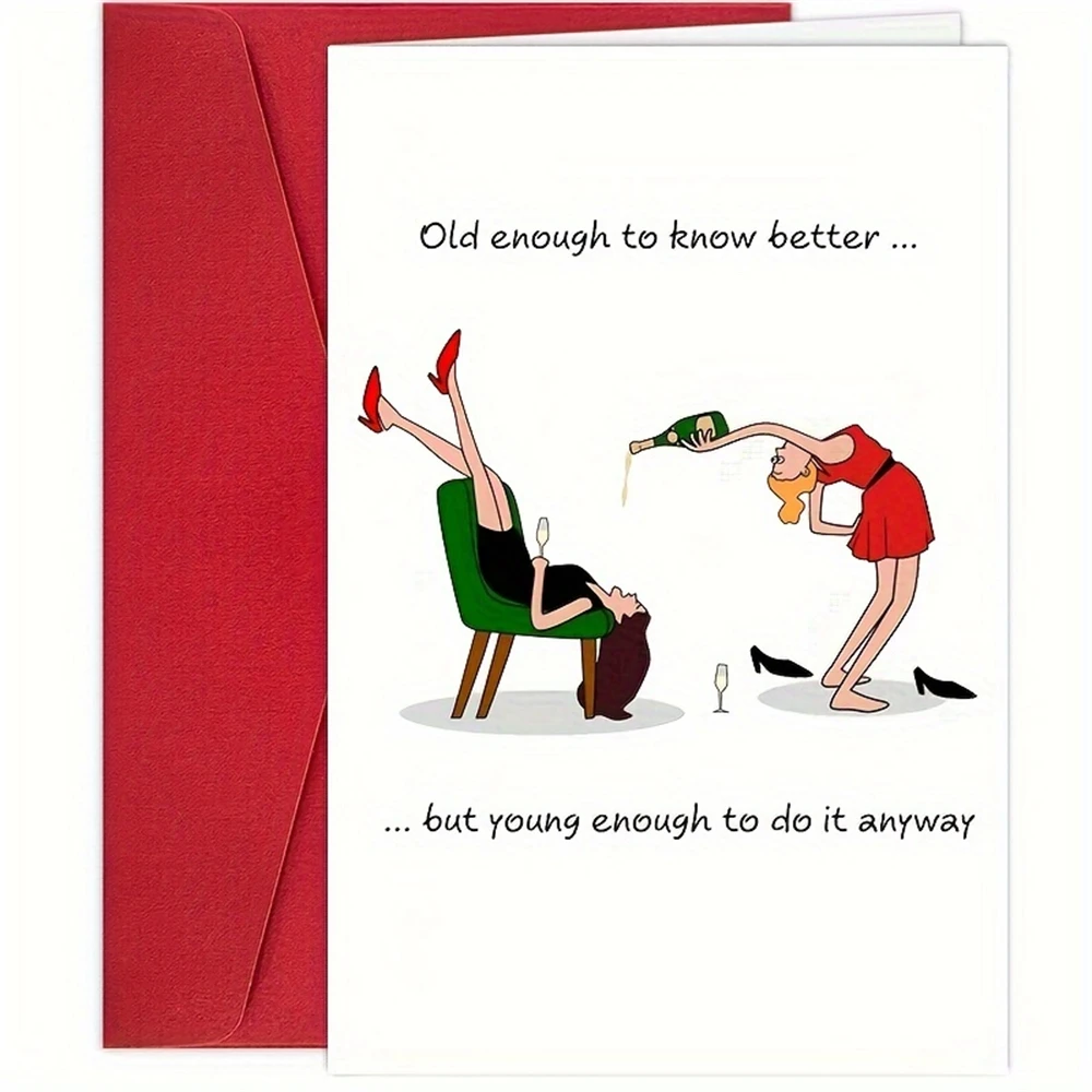 1pc,Funny Birthday Card Friendship Female Girl Friend Mum Humorous Party Cheeky BFF,for adult, with Envelope