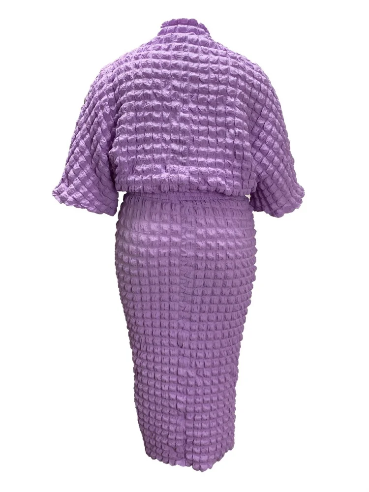 Wmstar قطعتين مجموعة حجم كبير النساء بالجملة بلون فقاعة النسيج الخفافيش كم تنورة علوية 2025 الزي الصيفي نادي يتوهم #3