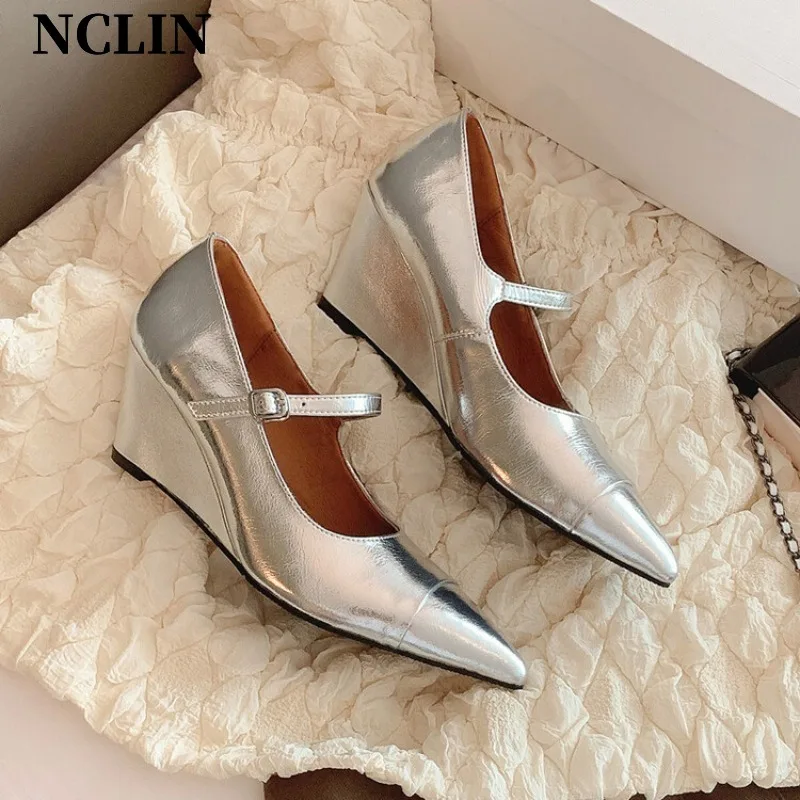 2024 New Spring/summer Women Shoes Split Leather Women Pumps Pointed Toe Chunky Heel Loafers Shoes for Women High Heels Handmade