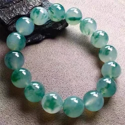 Myanmar Ice-like Floating Flowers Perfect Circle Beads Bracelet Jade to Give Mom Top Grade Men and Women Same Style