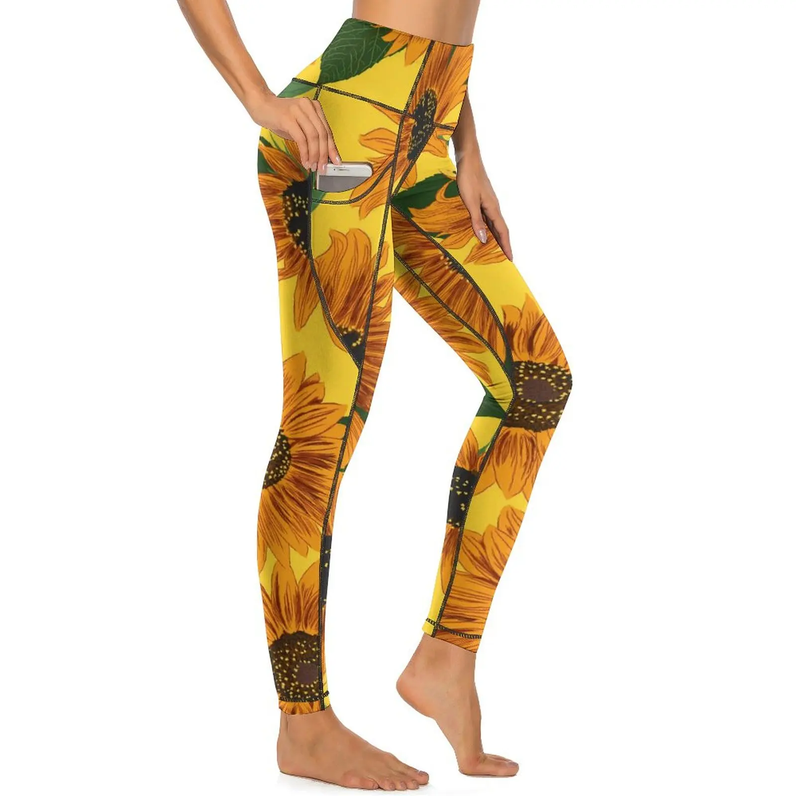 

Sunflower Print Leggings Sexy Leaves and Flowers High Waist Yoga Pants Vintage Quick-Dry Leggins Women Work Out Sport Legging