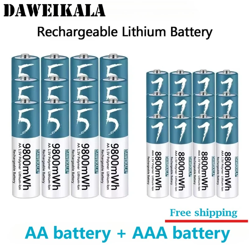 

Daweikala Rechargeable lithium ion polymer AA1.5v/AAA1.5v 9800mAh 8800mAh battery, remote cont, mouse, small fan, electric toy