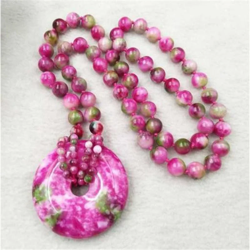 

Jade Necklace Peach Blossom Jade Color Peace Buckle Sweater Chain for Women round Plate Pendant Pendant Length Sugilite Necklace