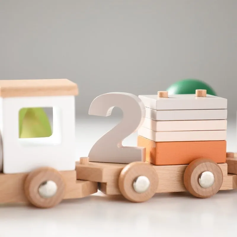 Montessori Toys Wooden Train Birthday Toy Baby Toy Baby Educational Toy Wooden Trolley Carriages are removable Baby Learning Toy