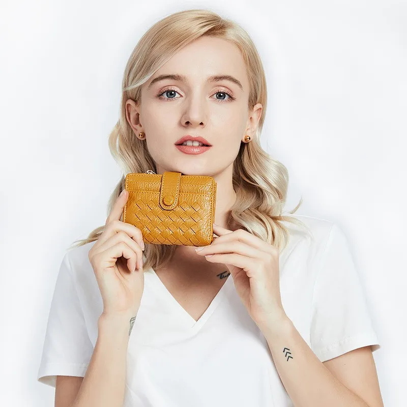 Women's Short Wallet Cute Buckle Handwoven Foldable Multi-Card Holder Minimalist Sweet Coin Purse