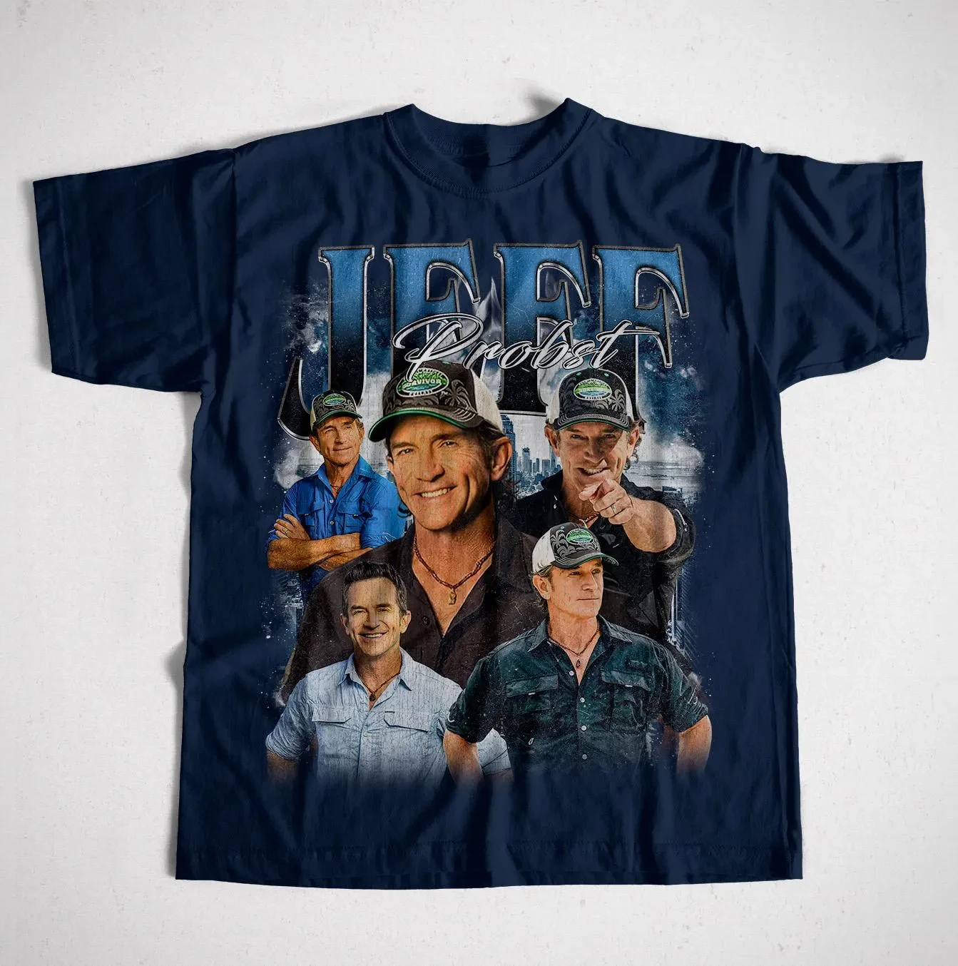 قميص Jeff Probst الكلاسيكي المحدود قميص Jeff Probst مقدم تحية قميص تلفزيوني مقدم تي شيرت Jeff Probst Survivor 90s