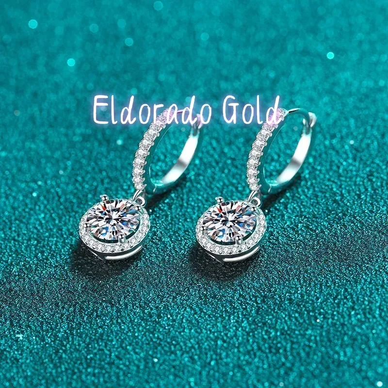 

Серьги-кольца Eldorado Gold с муассанитом 1 карат, цвет D, из серебра 925 пробы с покрытием из белого золота 18 карат, для женщин, изысканные