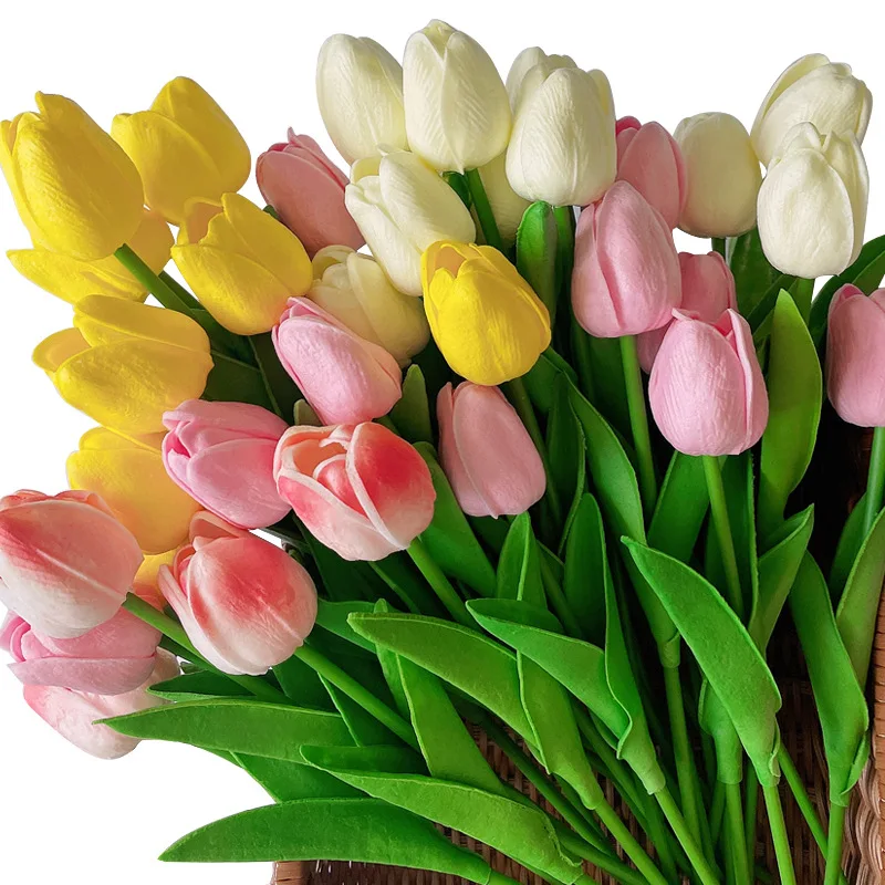 10pcs Tulip Artificial Flower PU Real Touch Tulips Bouquet For Wedding Home Decor Fake Plant Easter Party Valentines Flower Gift