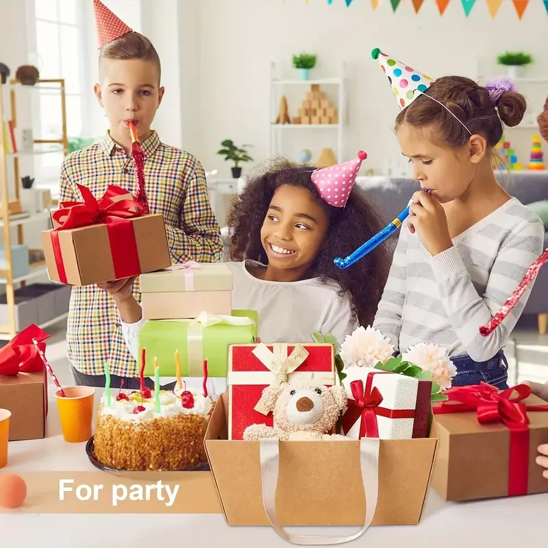 

4pcs Gift Basket Set DIY Blank Gift Basket Kit With Handles Brown Kraft Paper Tray Storage Flower Basket Home Storage Bag