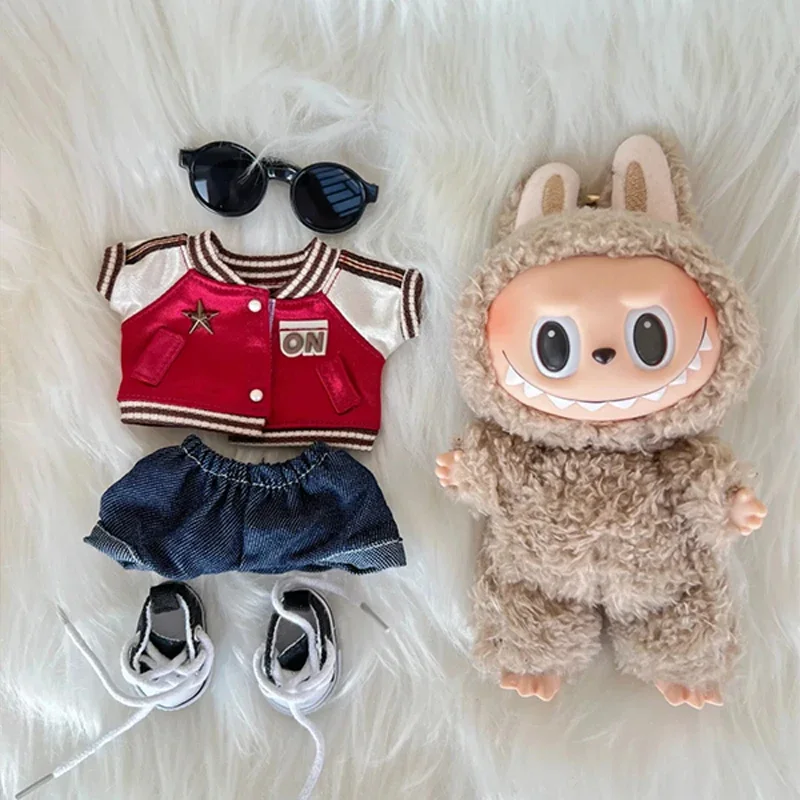 

For 15cm Labubu Sporty Outfit Clothes Deep Red Baseball Uniform & Matching Cap Labubu Ropa Doll Accessories