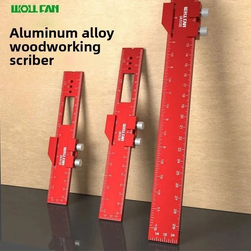 Precision Pocket T-Type Scribing Ruler with Slide Stop Inch & Metric Carpentry Square T-Track Measuring Marking Tool