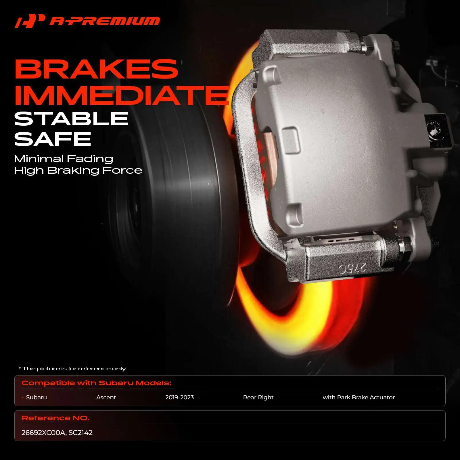 A-Premium Rear Passenger Brake Caliper with Bracket for Subaru Ascent 2019-2025