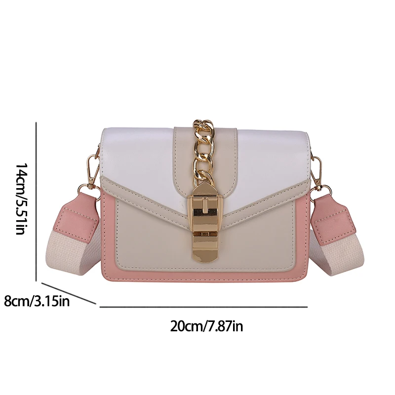 Fashion Women Chain Crossbody Bag Leisure Splice Small Square Shoulder Bag Color Contrast Messenger Bag For Commute Outings