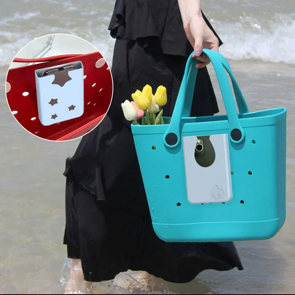 Ce sac de plage multifonctionnel en silicone est un sac de rangement portable qui peut contenir des cosmétiques du quotidien, un téléphone portable, des clés, etc.