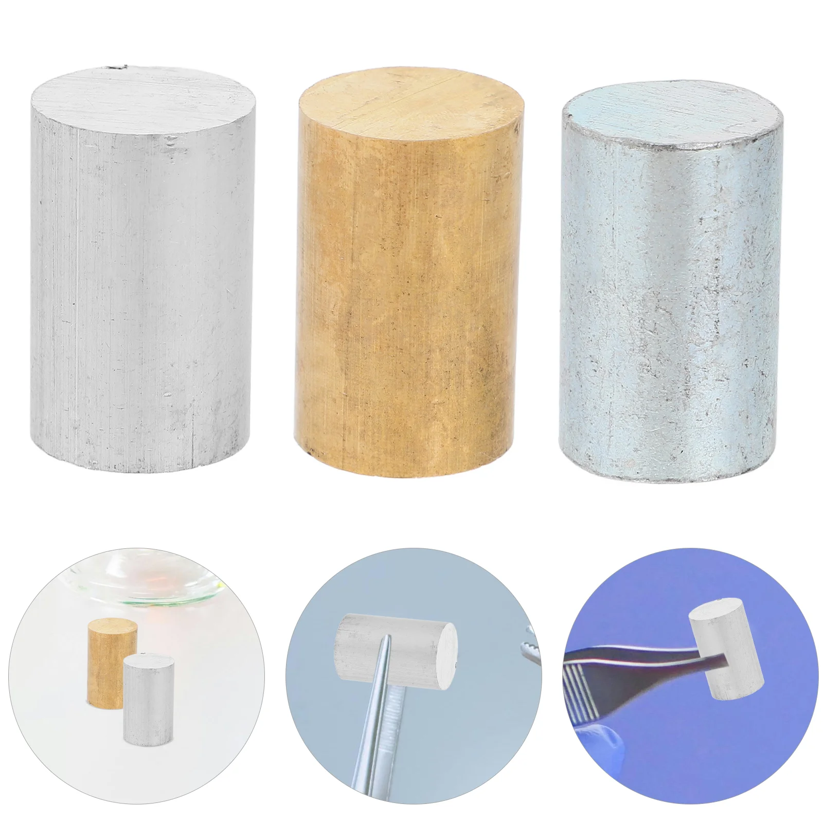 

3 Pcs Density Experiment Materials Cylinders Gravity Copper Iron Aluminum Plastic Specific