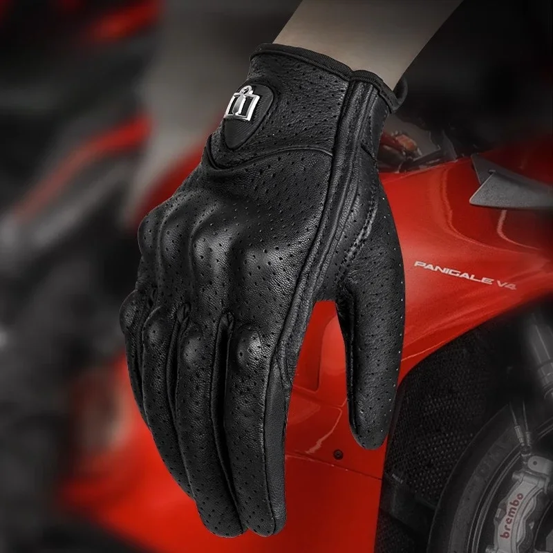 

Winter Warmth Leather Motorcycle Gloves Men Black Wear-resistant Guantes Touchscreen Anti-slip Retro Motobiker Luvas