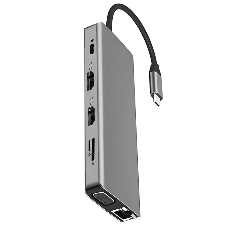 

AT82-12 USB-C хаб 12-в-1 с тройным дисплеем, адаптер для ноутбука, USB-C на 4K VGA, Ethernet 1000M, PD, 4 USB, аудио для ПК и ноутбуков