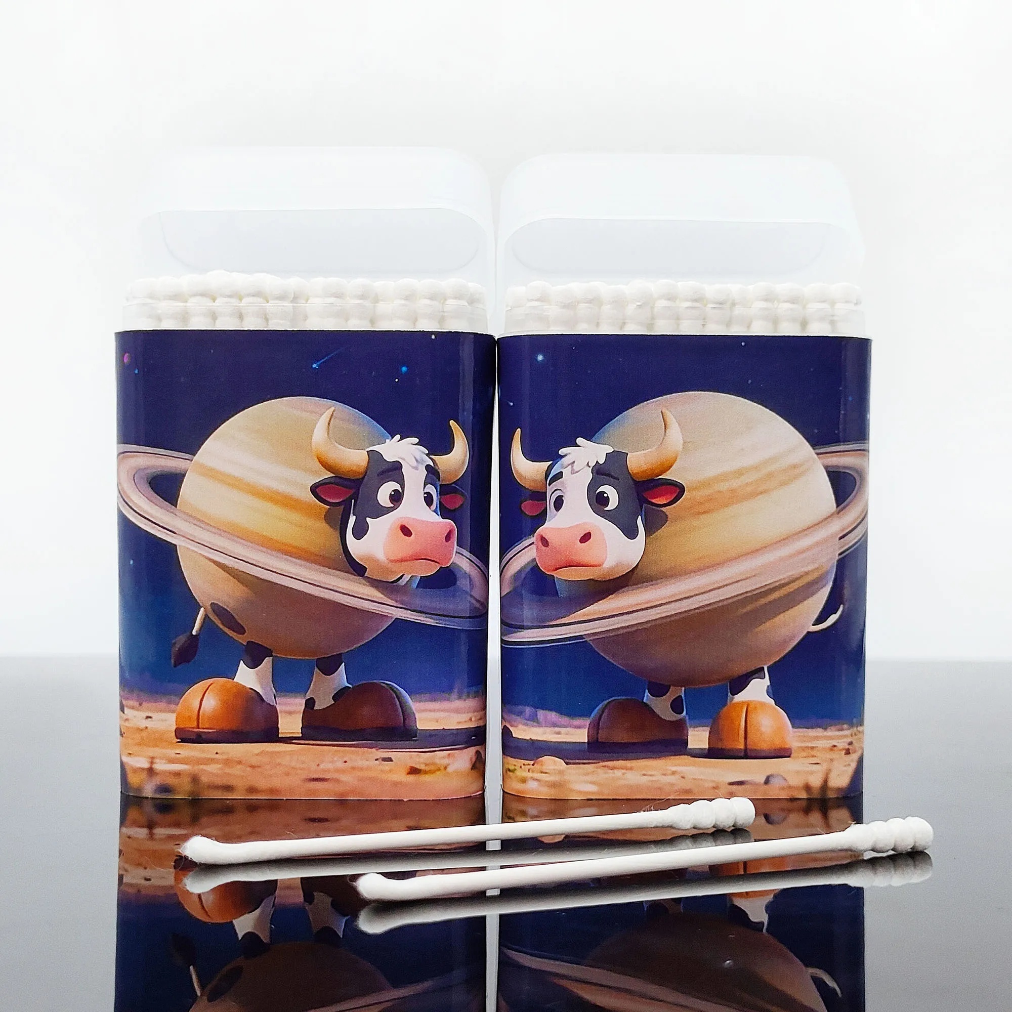 동물 패턴이 있는 창의적인 동물 테마 면봉 200개, 다기능 이중 헤드 나사 스푼 면봉.