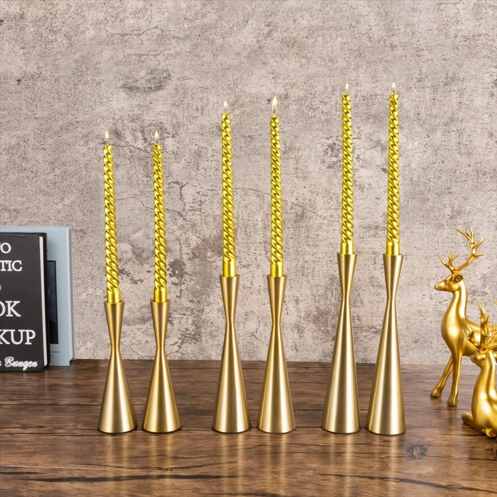 

6Pcs Golden Metal Taper Candle Holders Candlestick Romantic Decorative Centerpiece for Table Mantel Wedding Housewarming Gift