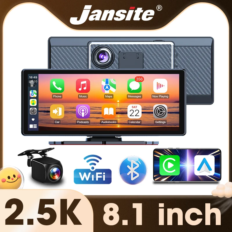 كاميرا داش للتعليق 8.1 بوصة 2.5K Carplay اللاسلكية وأندرويد Auto PhoneLink Car DVR Drive مسجل فيديو Dahscam كاميرا الرؤية الخلفية