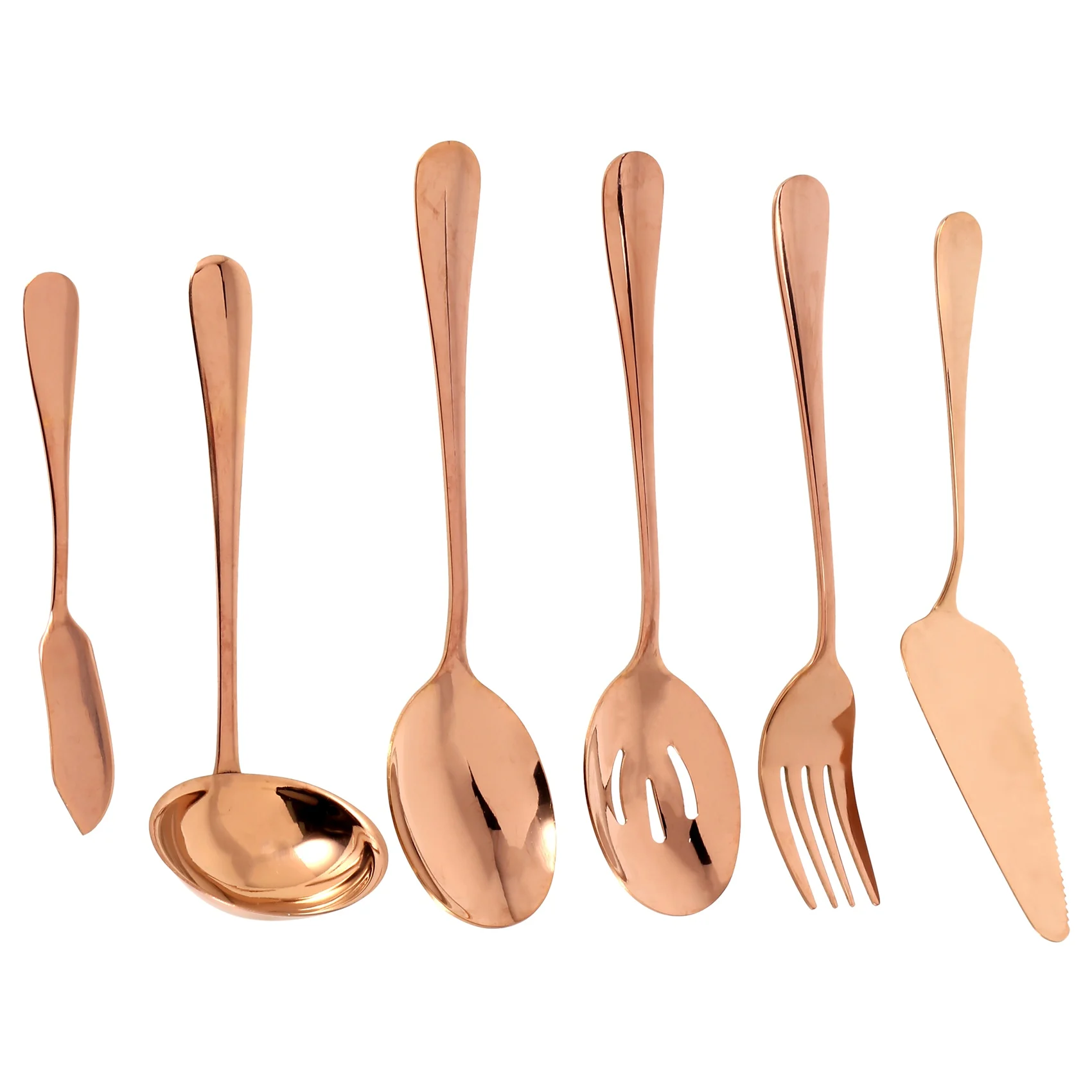 6-Piece Serving Flatware Silverware Set, Serving Utensil Set,Include Cake Server, Slotted Serving Spoon Rose Gold