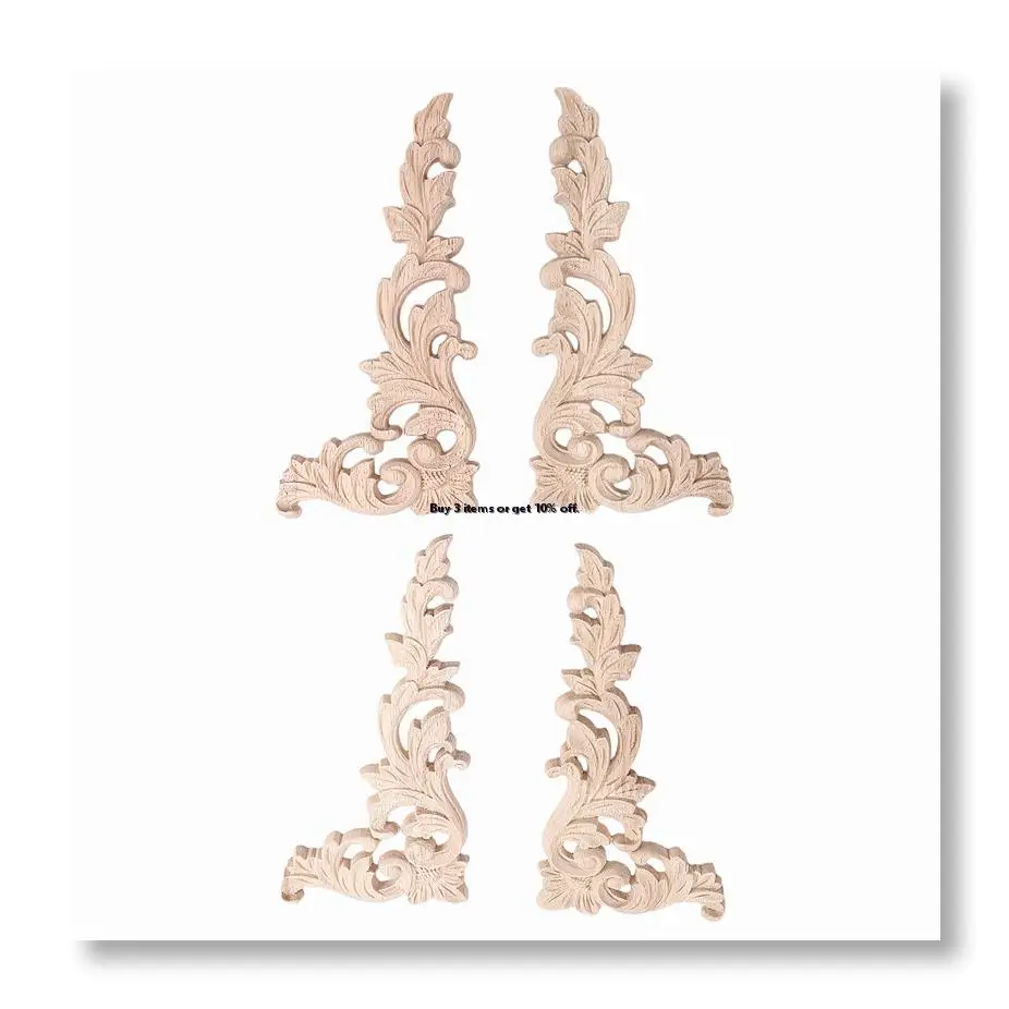 ✼4Pcs/Set Wood Carved Corner Onlay Applique Unpainted Frame Cupboard Cabinet Decal for Home Furniture Decoration A