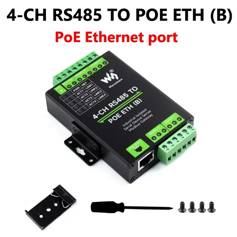 ABDE-Waveshare الصناعية معزولة 4CH RS485 إلى POE ETH محول إيثرنت دعم Modbus/MQTT/JSON تصميم DIN-Rail الصناعي