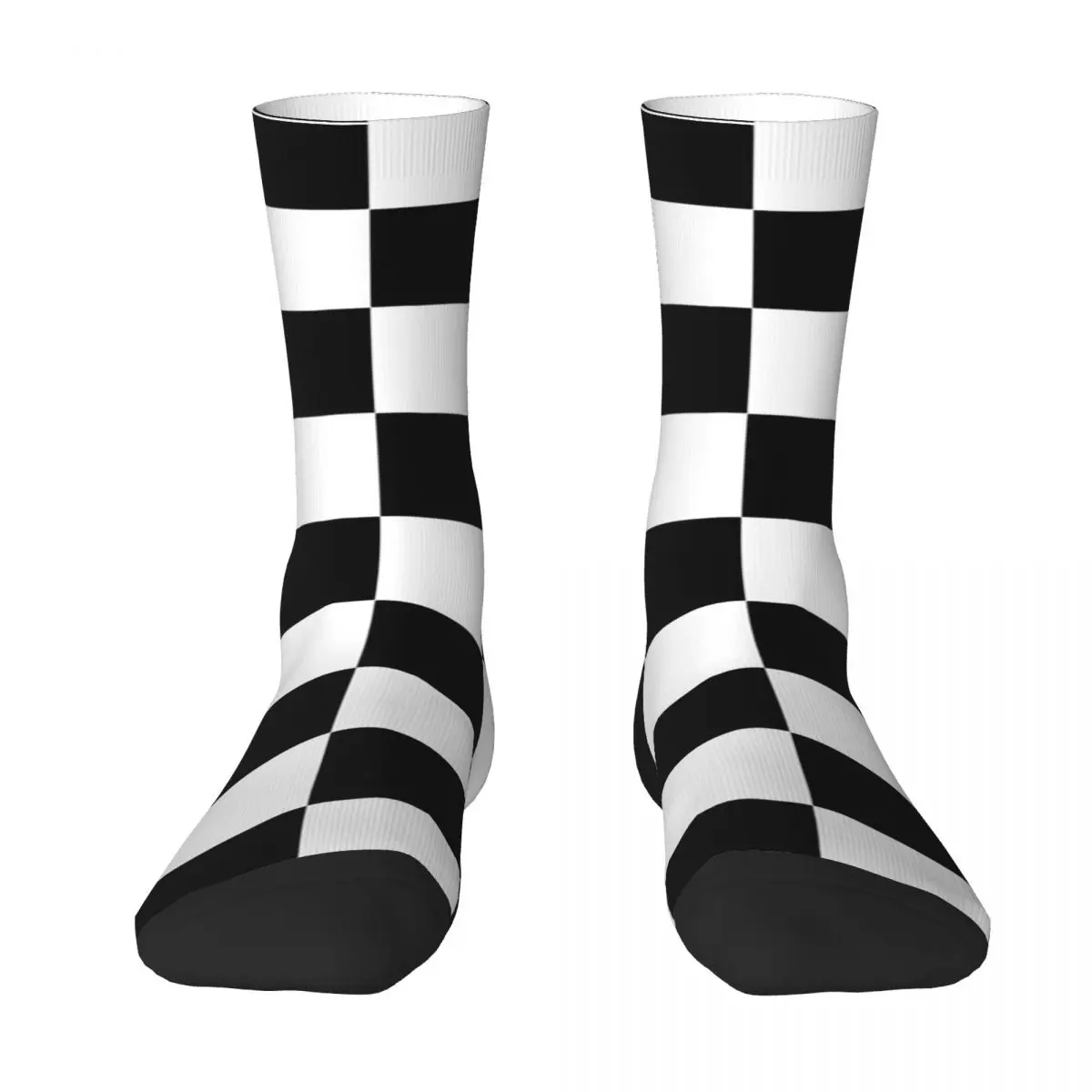 Chaussettes d'hiver unisexes à carreaux noirs et blancs, style de rue, élan, cyclisme, heureux