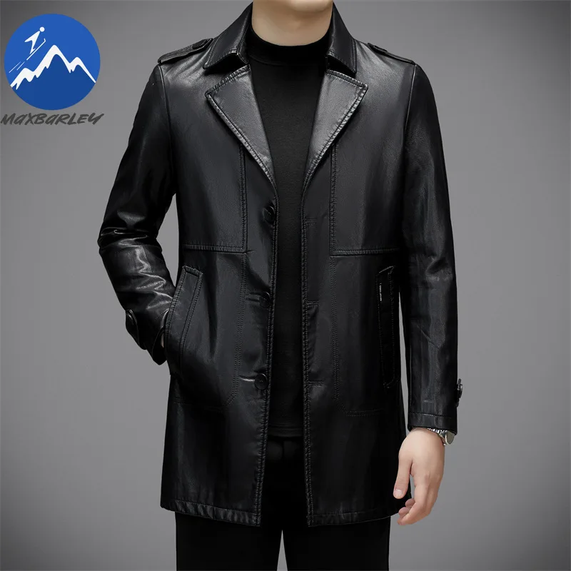 

Maxbarley High End Men Leather Jacket 2025 Autumn Korean Style Luxury Suit Lapel Leather Coat Retro Black Motorcyclist PU Jacket