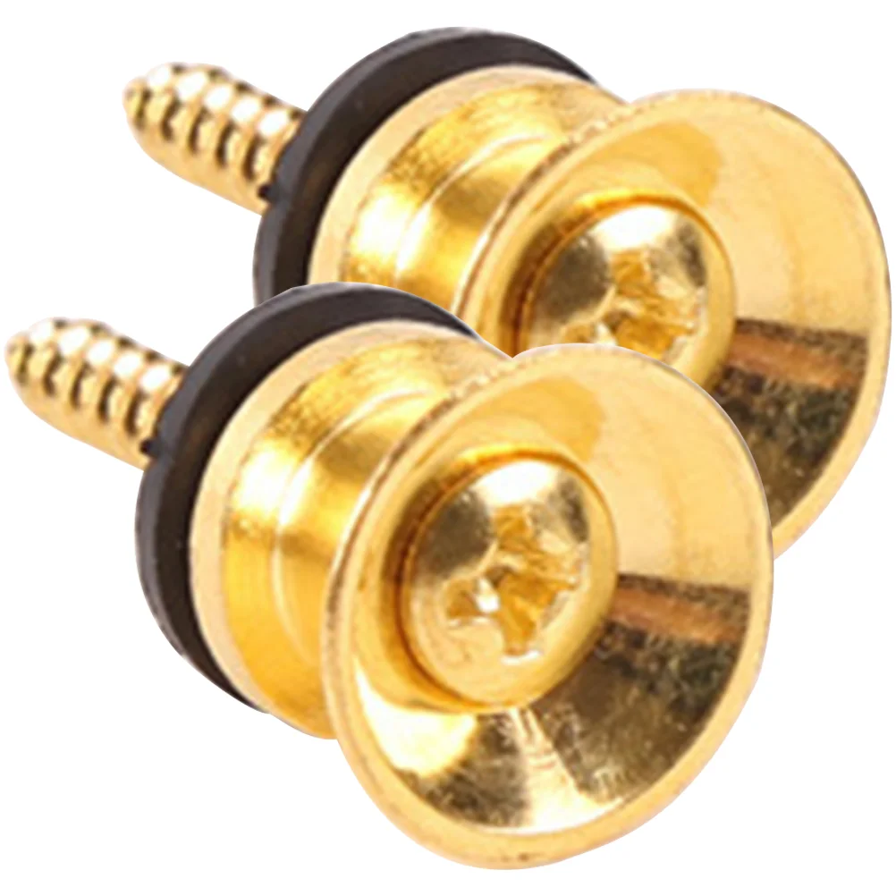 2 Pcs with Nails Guitar Buttons Electric Strap Durable Buckle Metal Gold Anti-falling Instrument Buckles