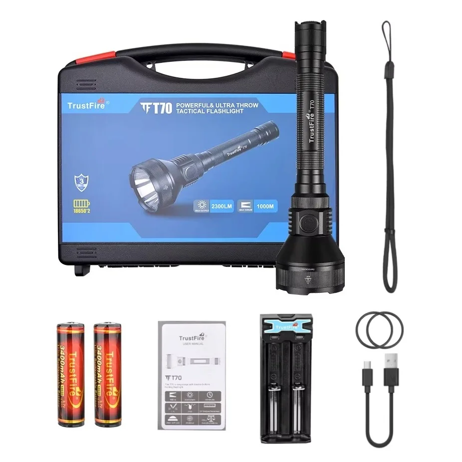 2300LM Long Range 1000M Ultra Powerful Outdoor Torch Light with 18650 Battery for Camping Trustfire Power Hunting Flashlight