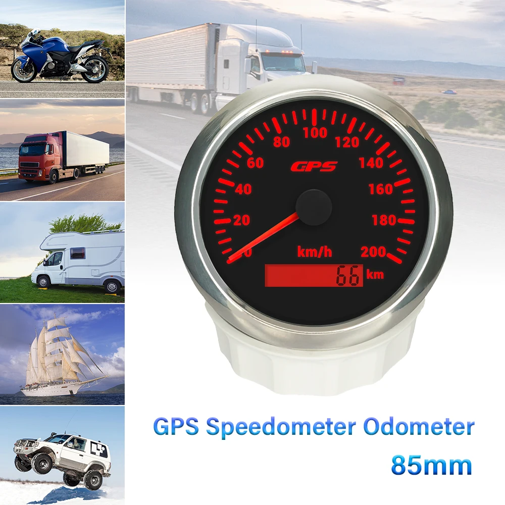 Tachimetro GPS Rhaxel 85mm 0-30KM 60MPH 200KM 200MPH Contachilometri con retroilluminazione a 7 colori per auto SUV Carrello elevatore Barca a vela