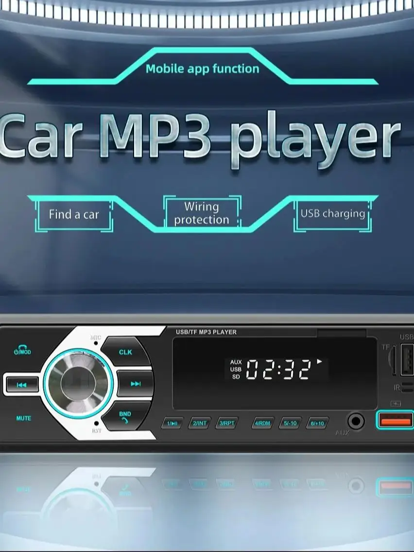 Bqcc 1din mp3 autoradio fm usb tf aux entrada rádio estéreo bluetooth power proteger 7 luzes