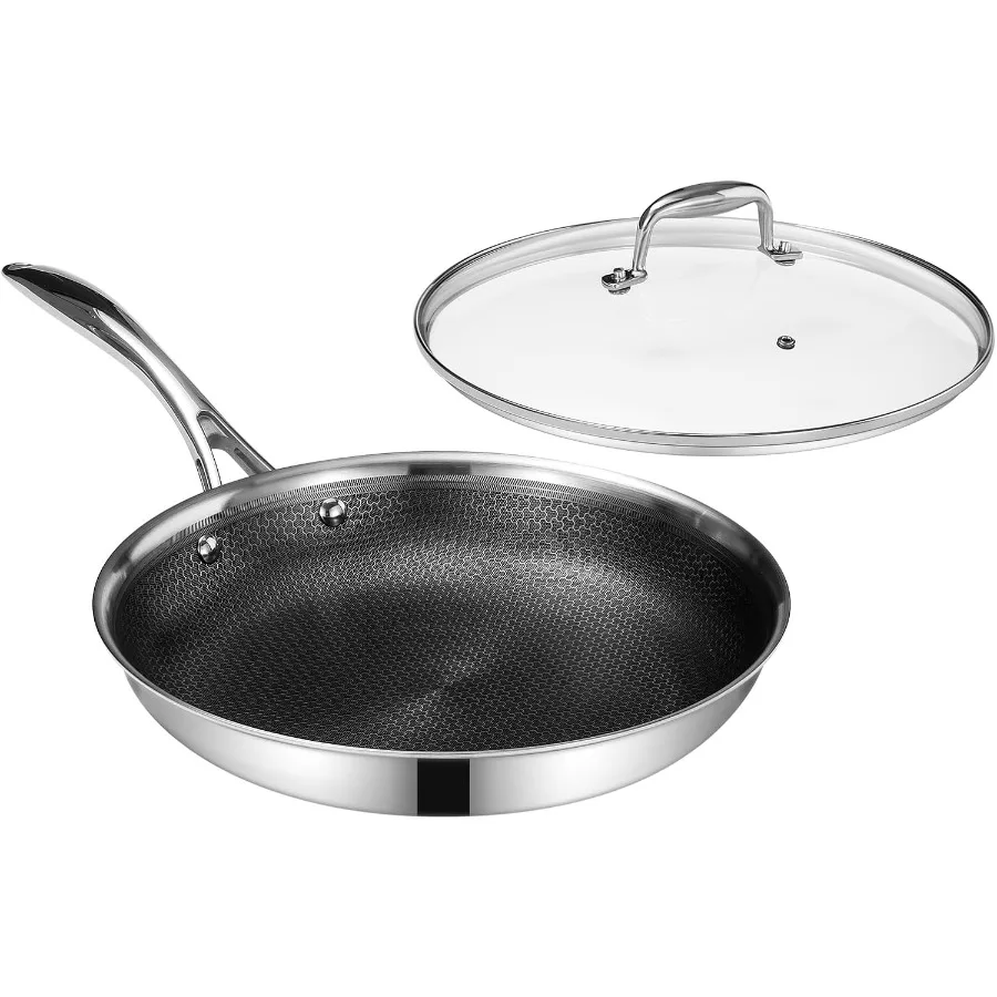 

Hybrid Ceramic Nonstick 12Inch Fry Pan with Tempered Glass Lid Skillet with StayCool Handles DishwasherandOven Safe PFOA Free C
