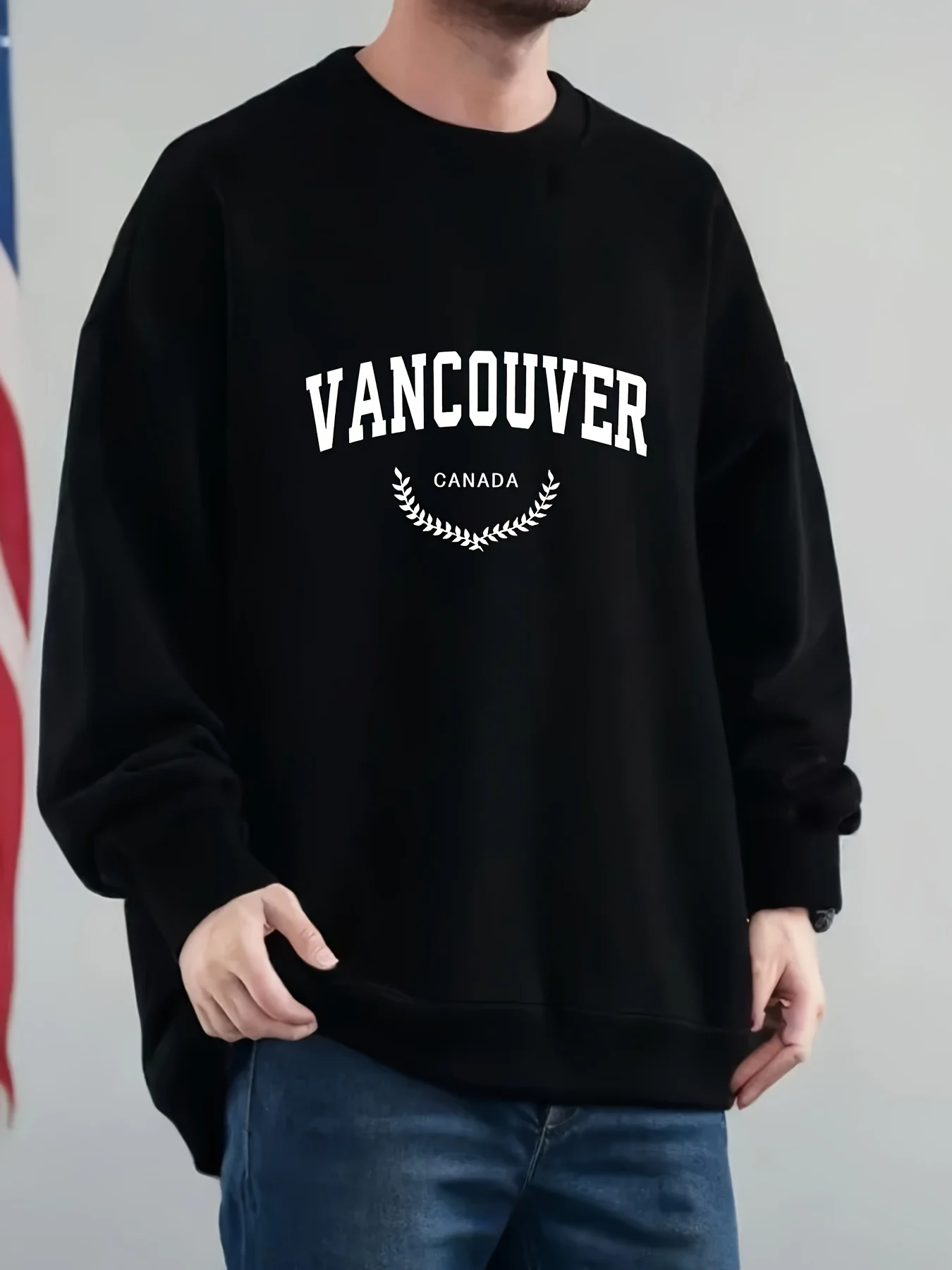 

Men's Vancouver Canadian Pattern Sweatshirt - Canadian Text on Loose Fit