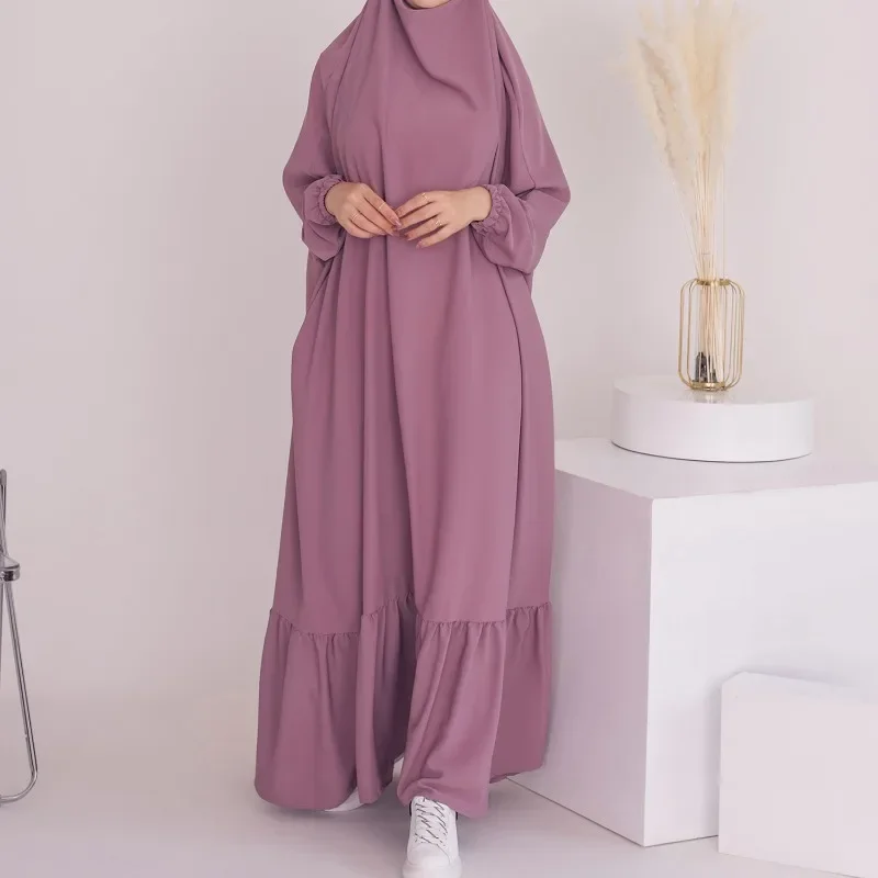 Robe abaya pour le ramadan islamique, robe monochrome pour femmes, robe longue décontractée et chaude, vêtements d'automne et d'hiver, 2021