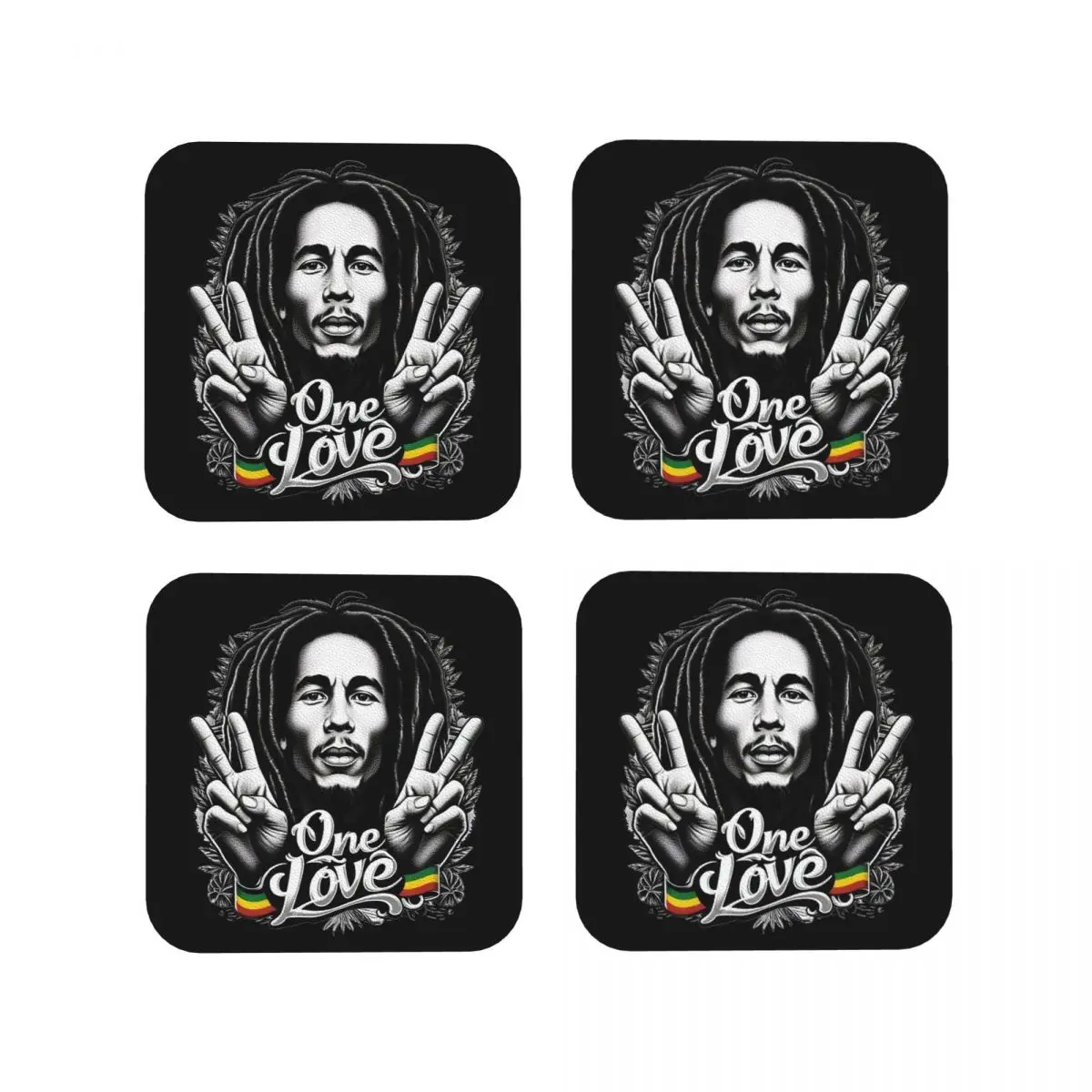 Bob Marley Reggae Coasters Coffee Mats Mug Cup Placemats Tableware Pads for Home Kitchen Dining Bar