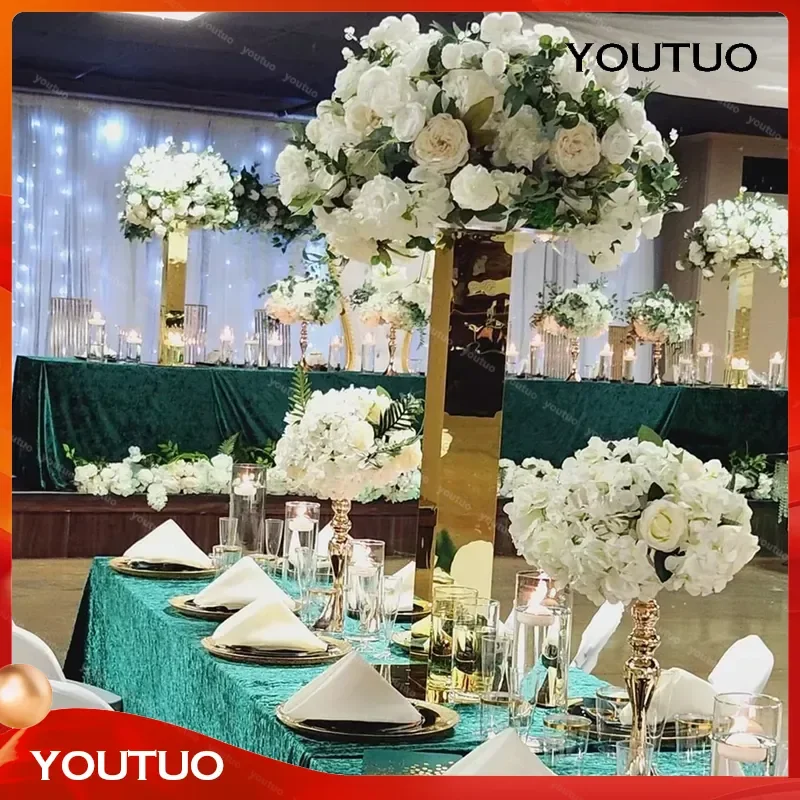10pcs Gold Metal Tall Column Rectangular Flower Vase Stands 20cm to 120cm Wedding Candelabra Centerpieces for Party Decor