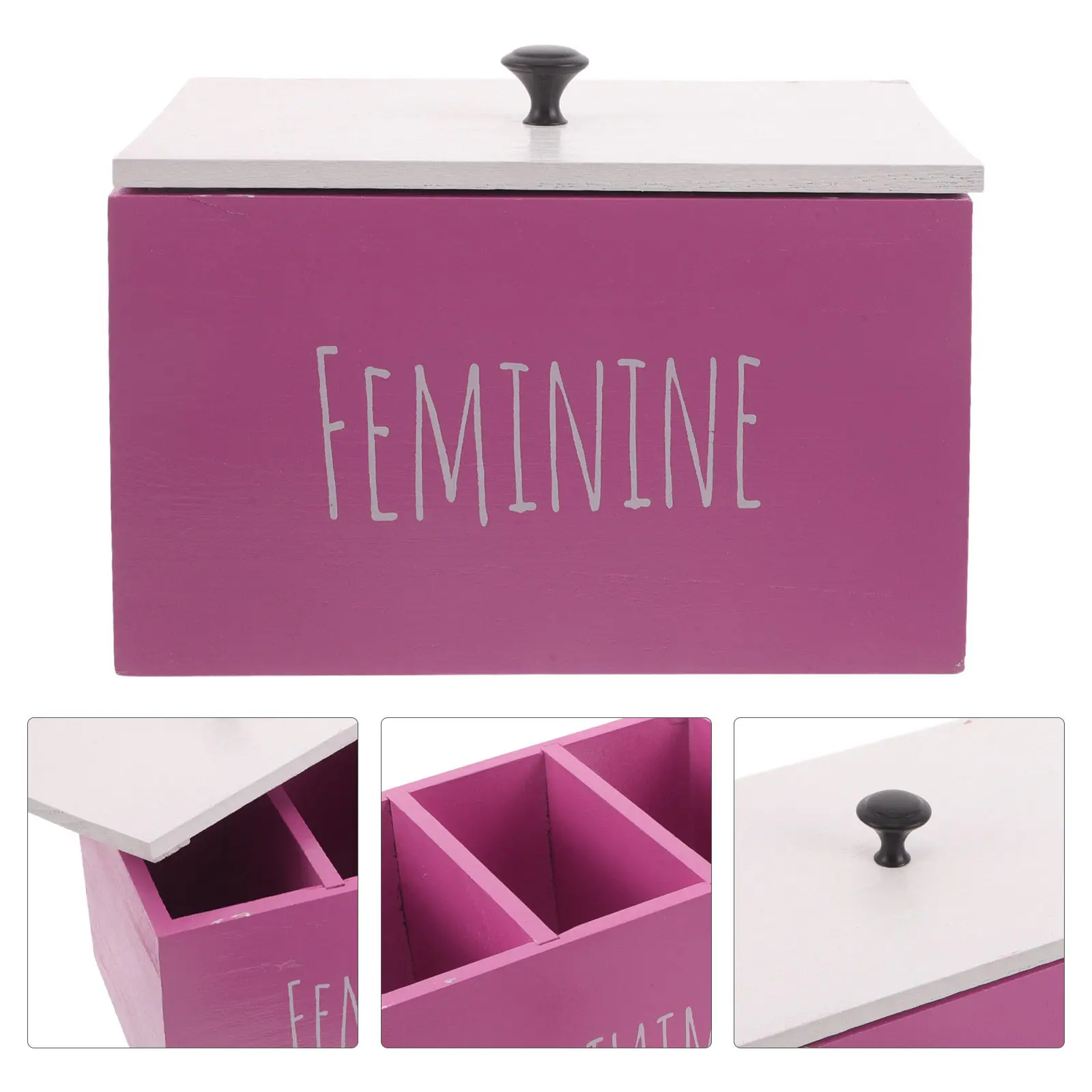 

Tampon Storage for Bathroom Wooden Feminine Care Organizer Box with Covered Napkin Holder Dustproof Multi Compartment Sanitary