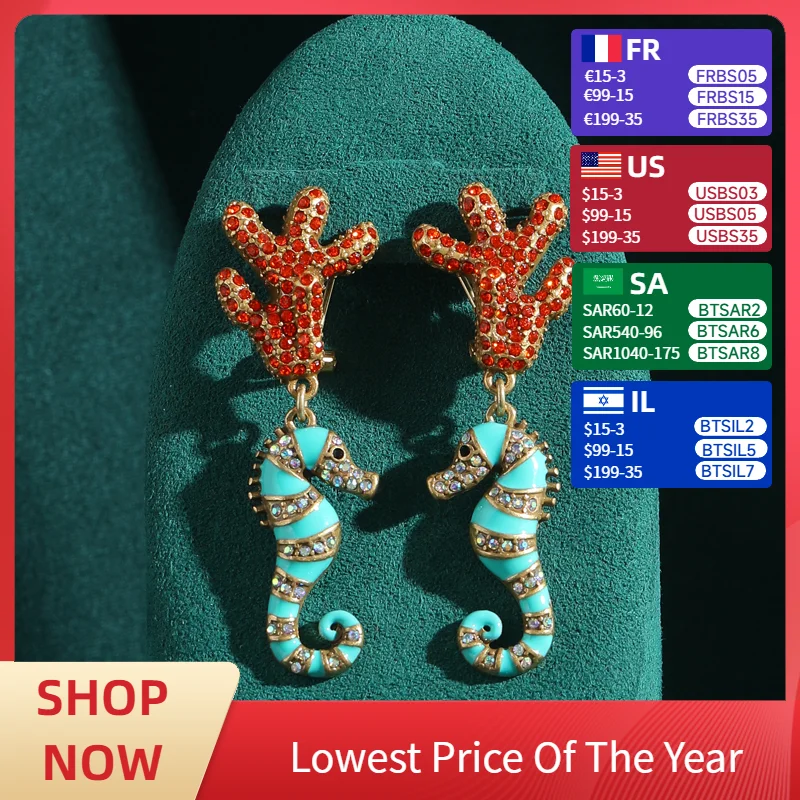 Orecchini pendenti antichi vintage per donna 2025 Corallo Cavalluccio marino Smalto Gioielli in pietra naturale a contrasto Designer di alta qualità Nuovo