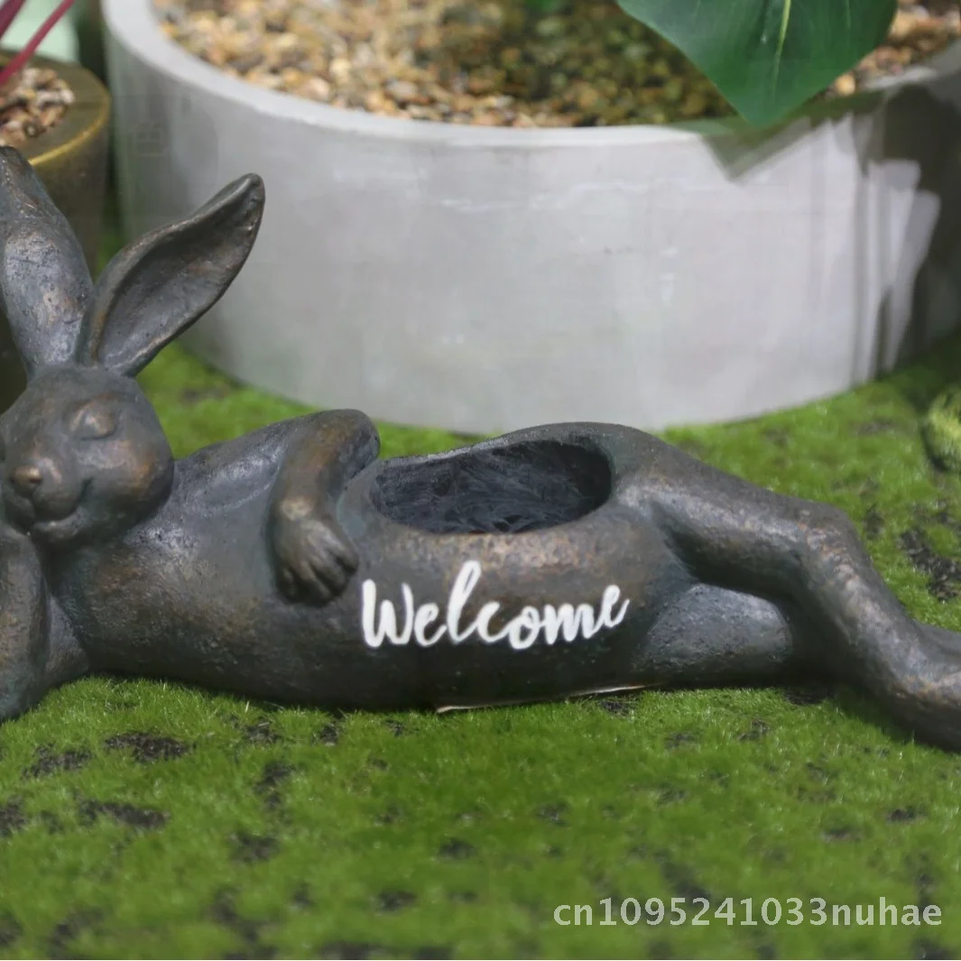 

Black Imitation Woodcut Resin Rabbit Flower Pot Easter Decorative Outdoor Garden Courtyard Ornament European Style Animal Craft